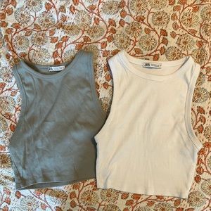 Set of Zara Cropped Tanks in White and Sage